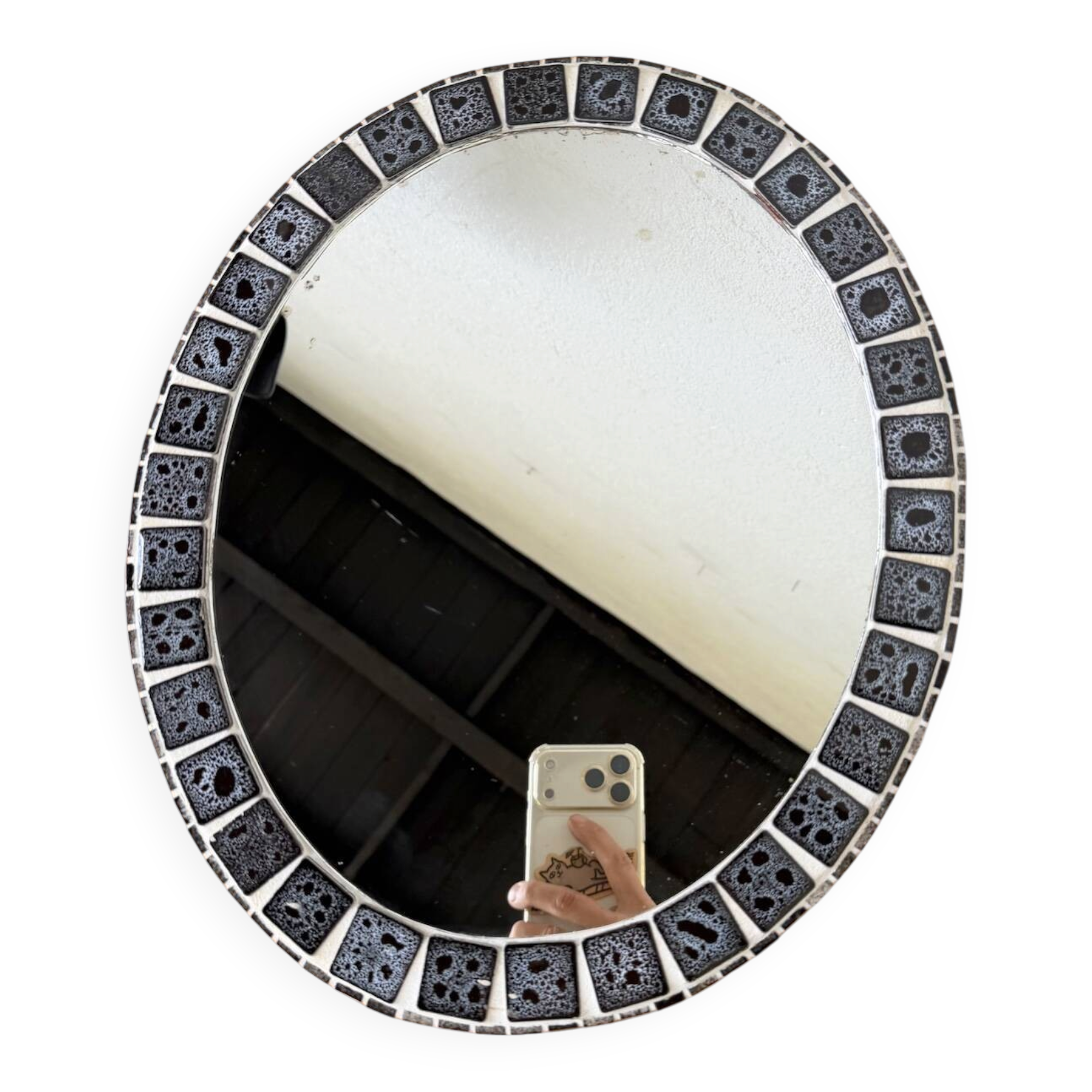 Oval ceramic mosaic mirror from the 50s/60s.