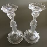 Paire de bougeoirs personnages en verre