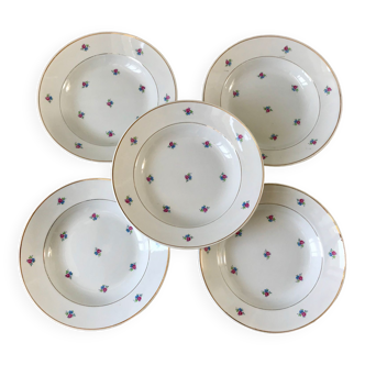 set of 5 Digoin Sarreguemines soup plates, Floréal model, 50s-60s