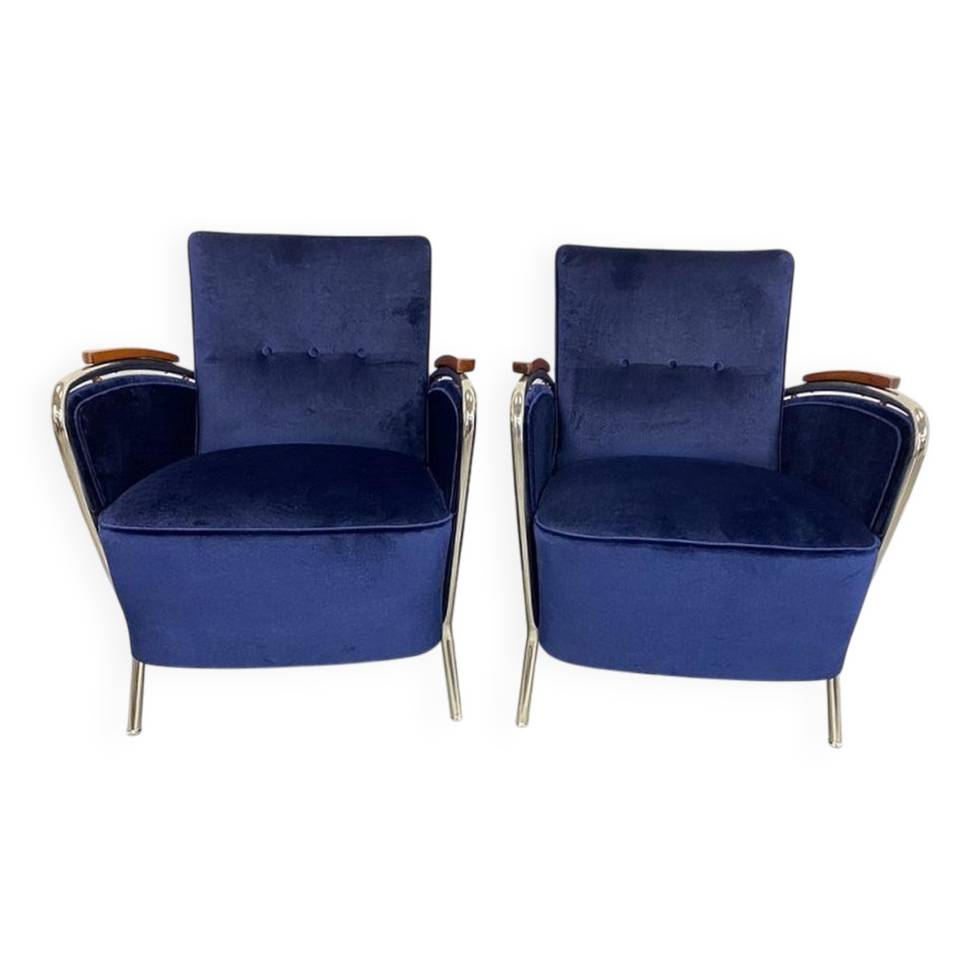 Elegant blue chrome armchairs by Jozsef Peresztegi