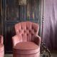 Pair of small vintage upholstered toadstool armchairs in old rose velvet – 1960s