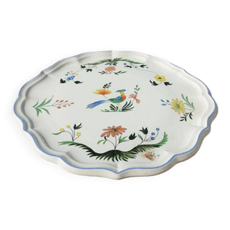 Ancien Plat en Faïence de Gien : Décor Oiseau & Fleurs