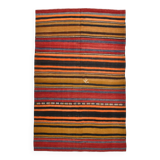 6x9 Green Orange Striped Turkish Vintage Kilim Rug 174x272Cm SK 2311