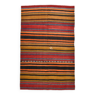 Tapis Kilim turc vintage à rayures vertes et oranges 6x9 174x272 cm SK 2311