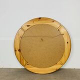 Scandinavian round solid pine mirror by Glasmäster Markaryd, Sweden, 70's