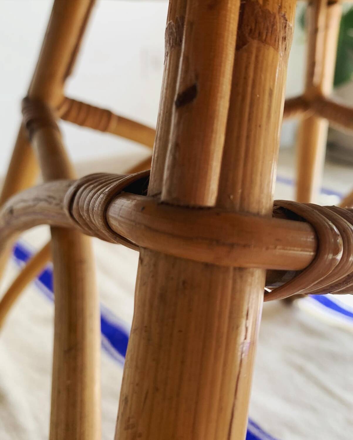 Vintage rattan and bamboo coffee table
