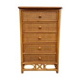 Semainier Maugrion for Roche Bobois, wood and rattan, 80s