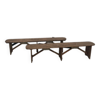 Pair of pine farm benches, 1950s