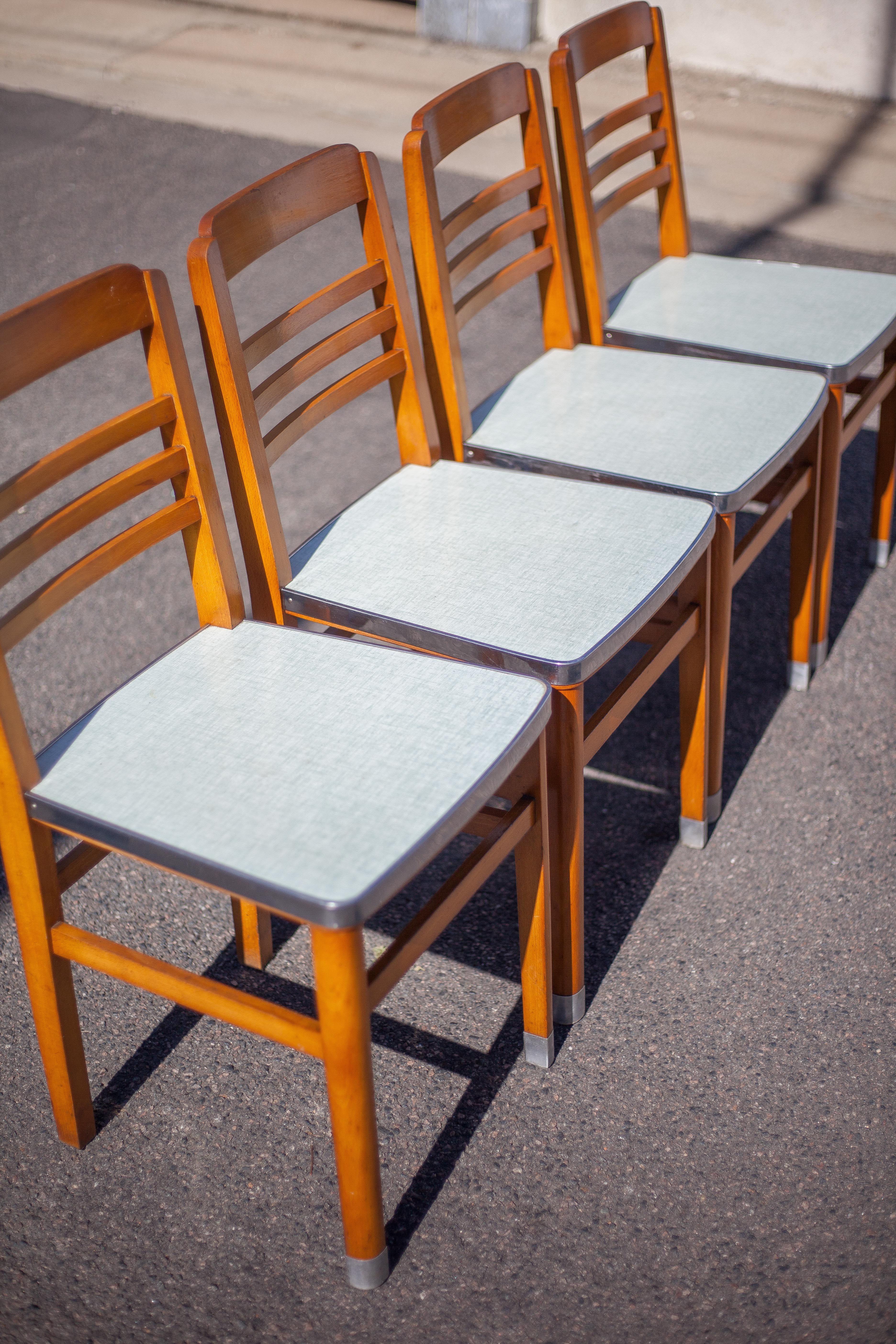 Antique wood table with 4 chairs, wooden table and formica, stepped foot table with extensions, 50's