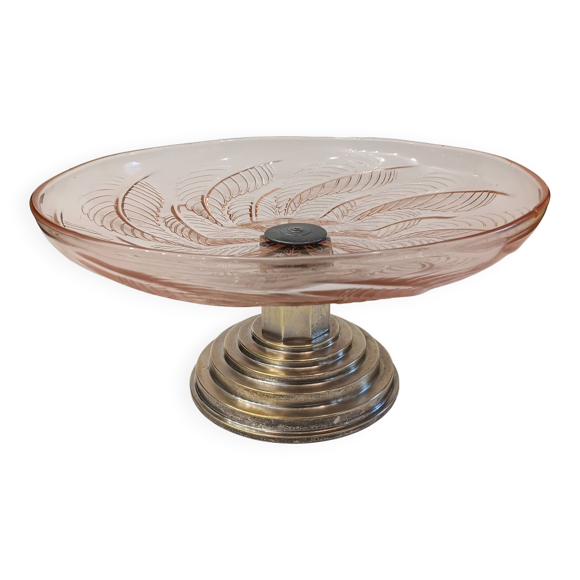 Centre De Table Coupe Sur Pied Métal Argenté Avec Verrine - Occasion