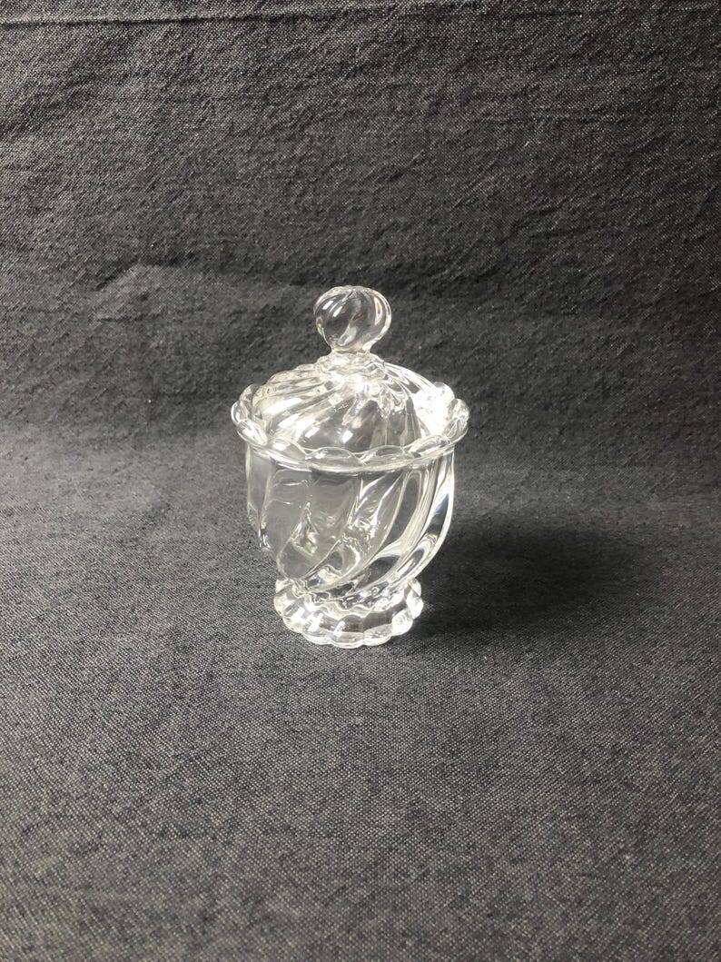 1980s Baccarat Crystal Jam Jar/Mustard Jar/Honey Jar With Lid, Model Bamboo