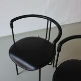 4 postmodern black leather armchairs from Cidue, Italy, 1990s