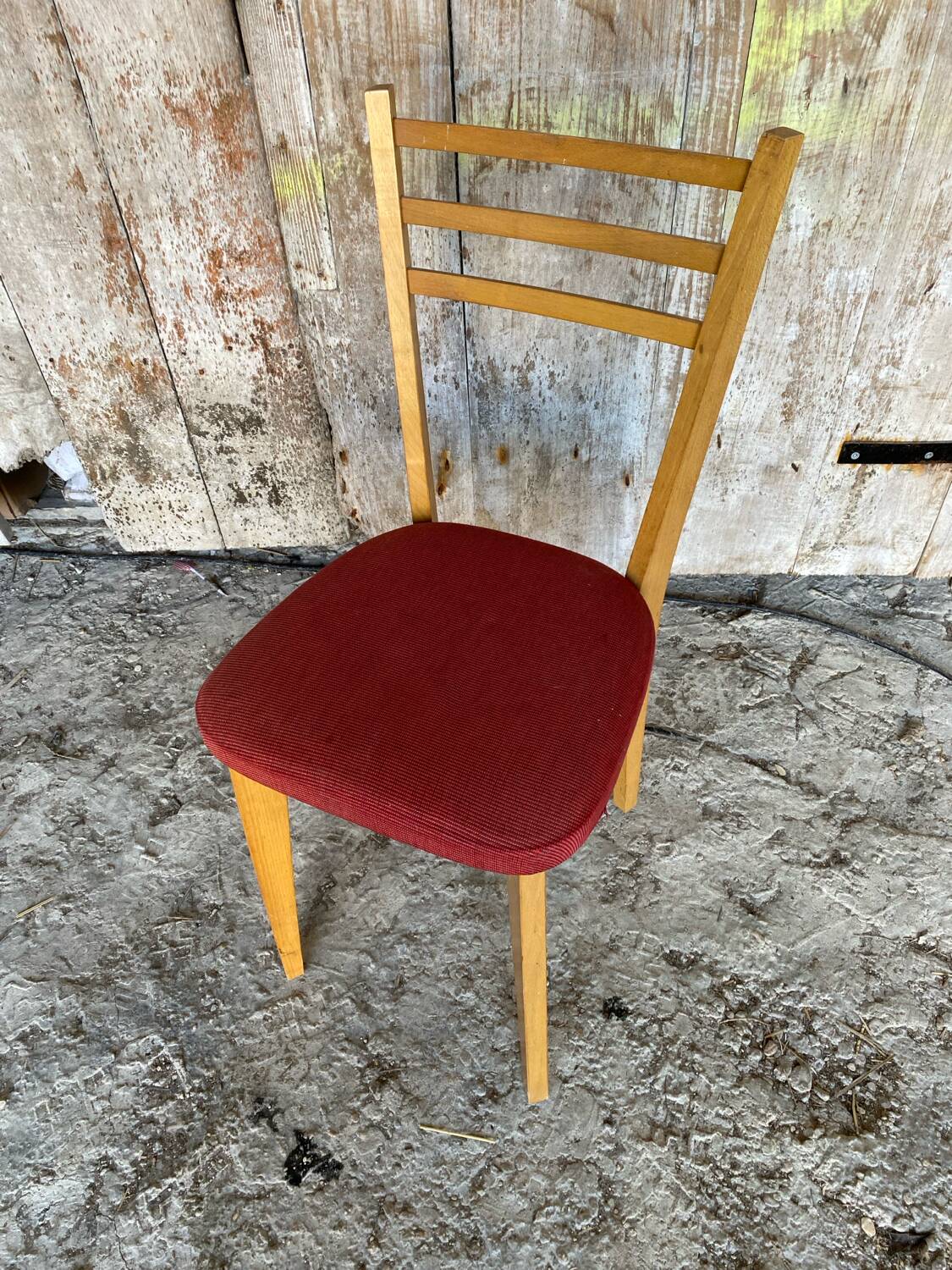 Vintage Scandinavian Chair Beech + Red Fabric Seat 60s