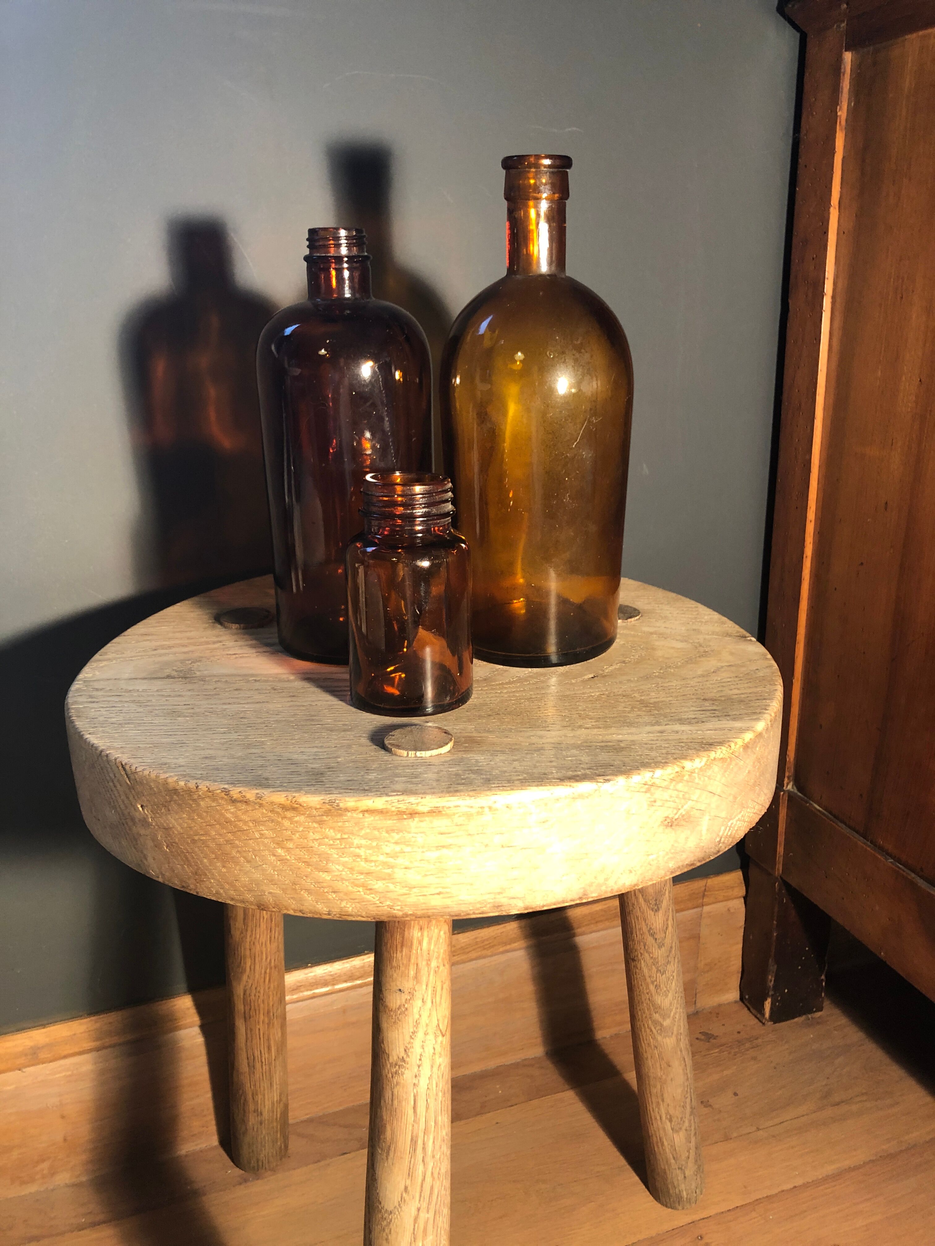 Lot of 2 amber apothecary vials