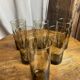 6 verres à eau en verre brun fumé, années 70
