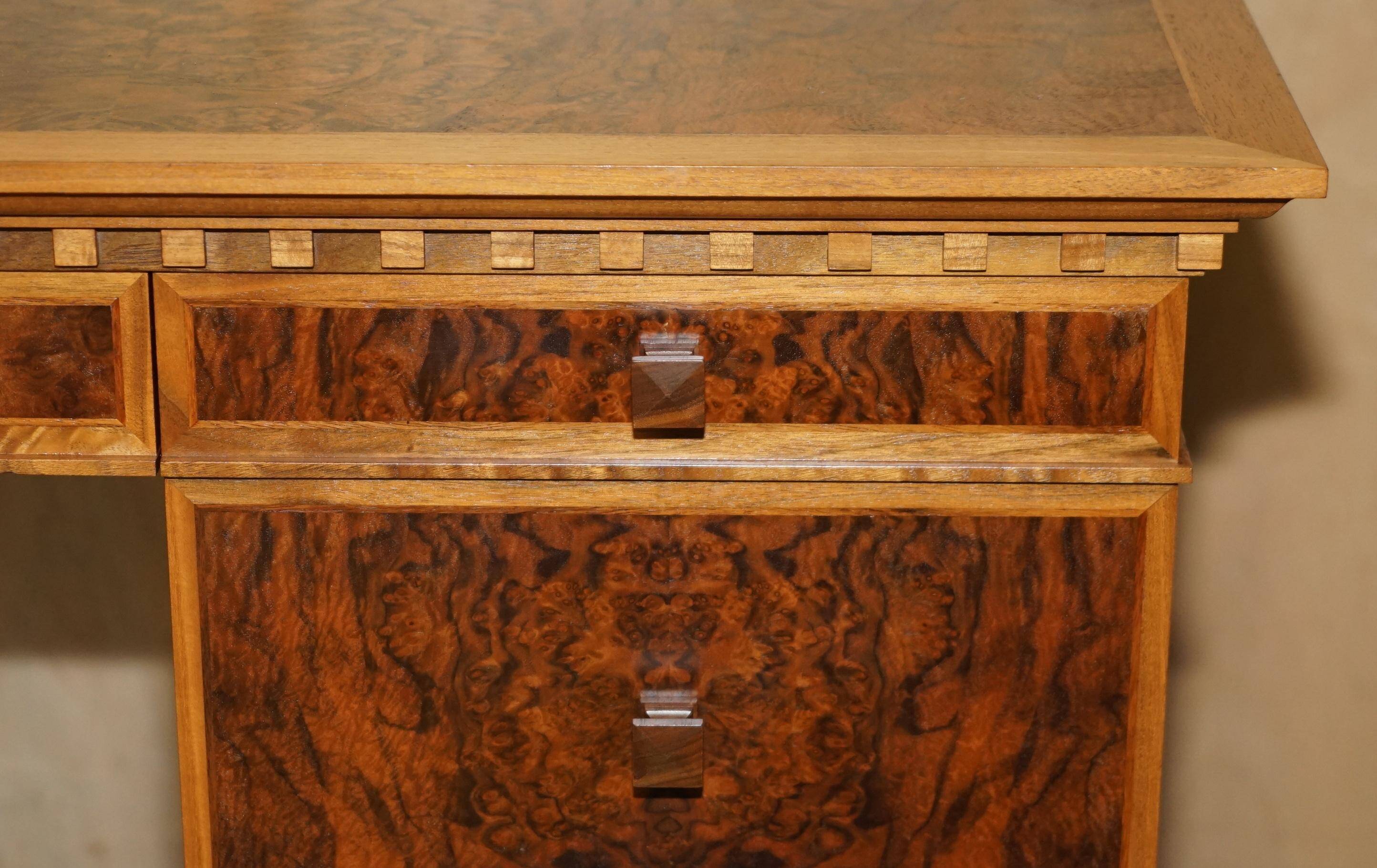 David Linley Burr walnut chest of drawers for light restoration.