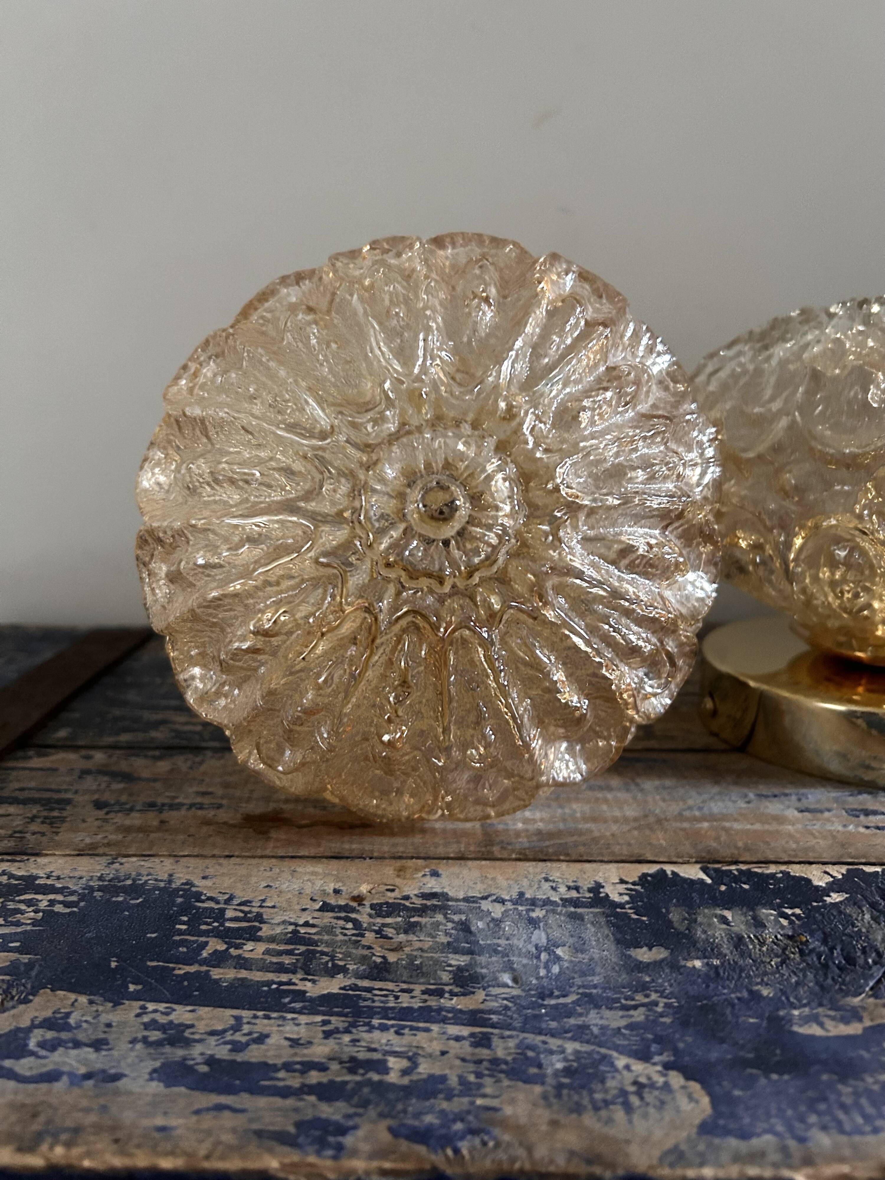 Set of two vintage amber glass wall lights