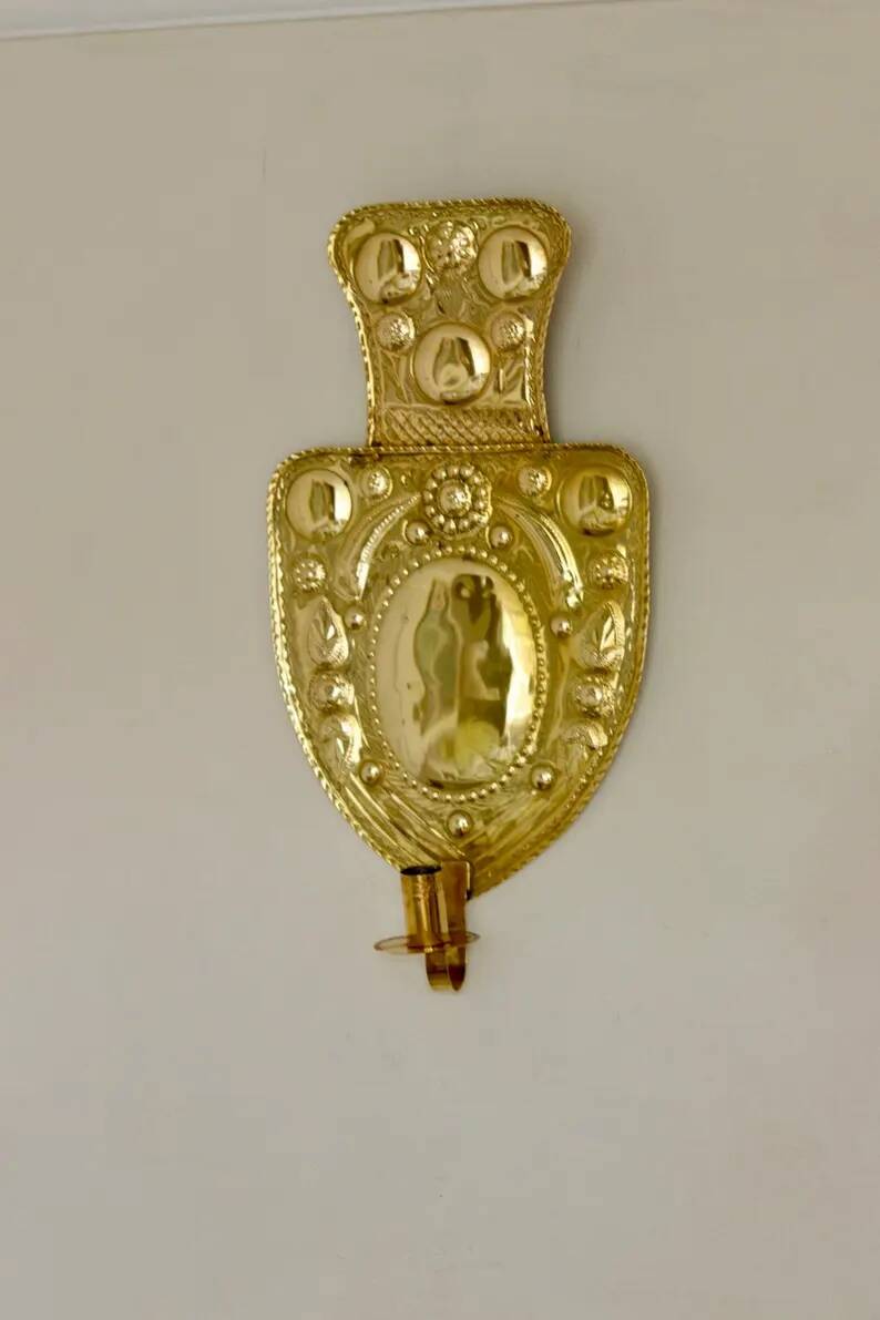 Large Baroque Style Mid-Century Brass Swedish Sconces