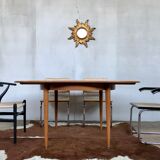 Large Scandinavian round table with 2 extensions, entirely made of teak
