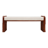Brutalist Style Sculptural Oak Supports and Ivory Bouclé Upholstery Bench,