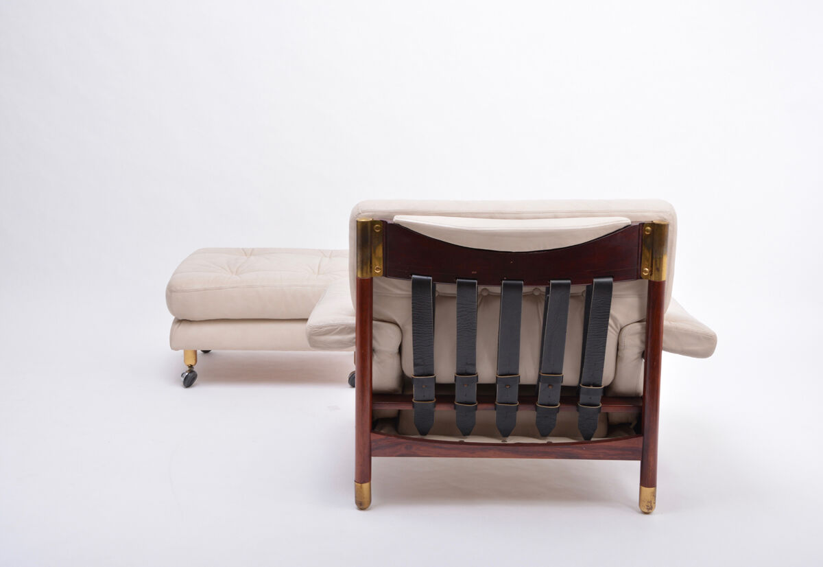 Beige Midcentury Lounge Chair with Ottoman Model "Sella" by Carlo de Carli