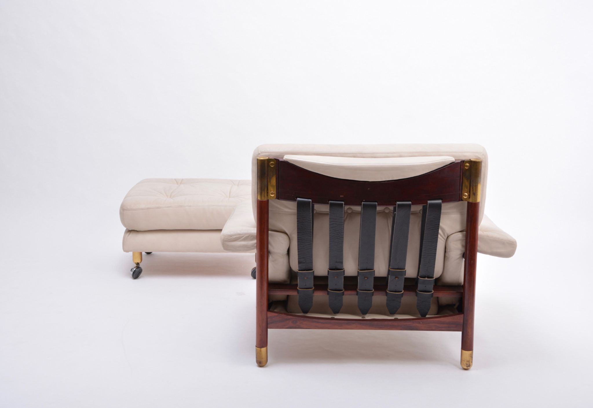 Beige Midcentury Lounge Chair with Ottoman Model "Sella" by Carlo de Carli
