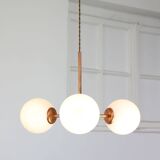 Mid-Century Modern Italian Chandelier in Copper and Opaline Glass, 1960s