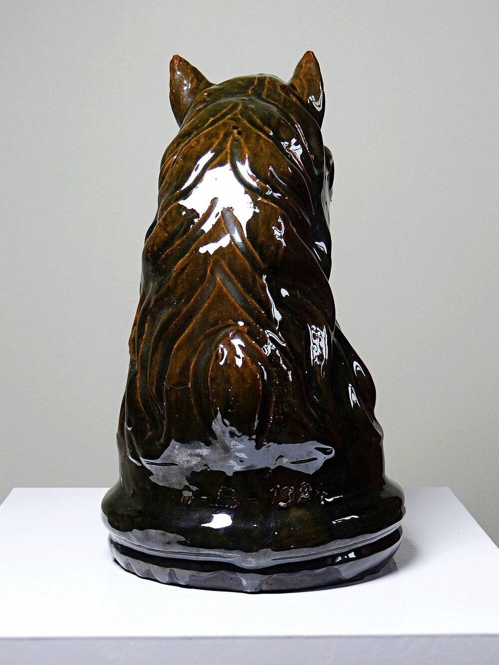 Vintage 1980s glazed terracotta chess knight or horse head.