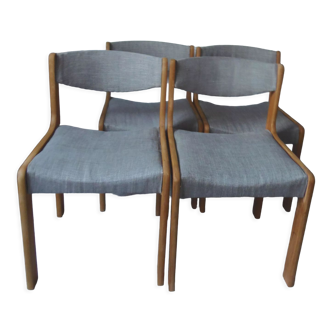 Set of 4 vintage light oak waxed chairs