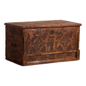 Ancienne malle marron à motifs floraux (c.1920) #13