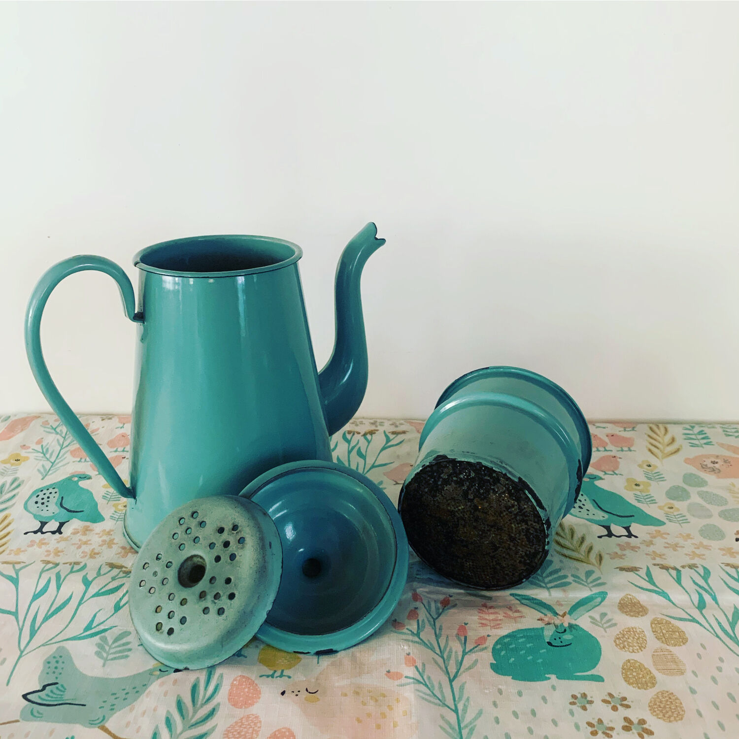 Vintage green enameled coffee pot