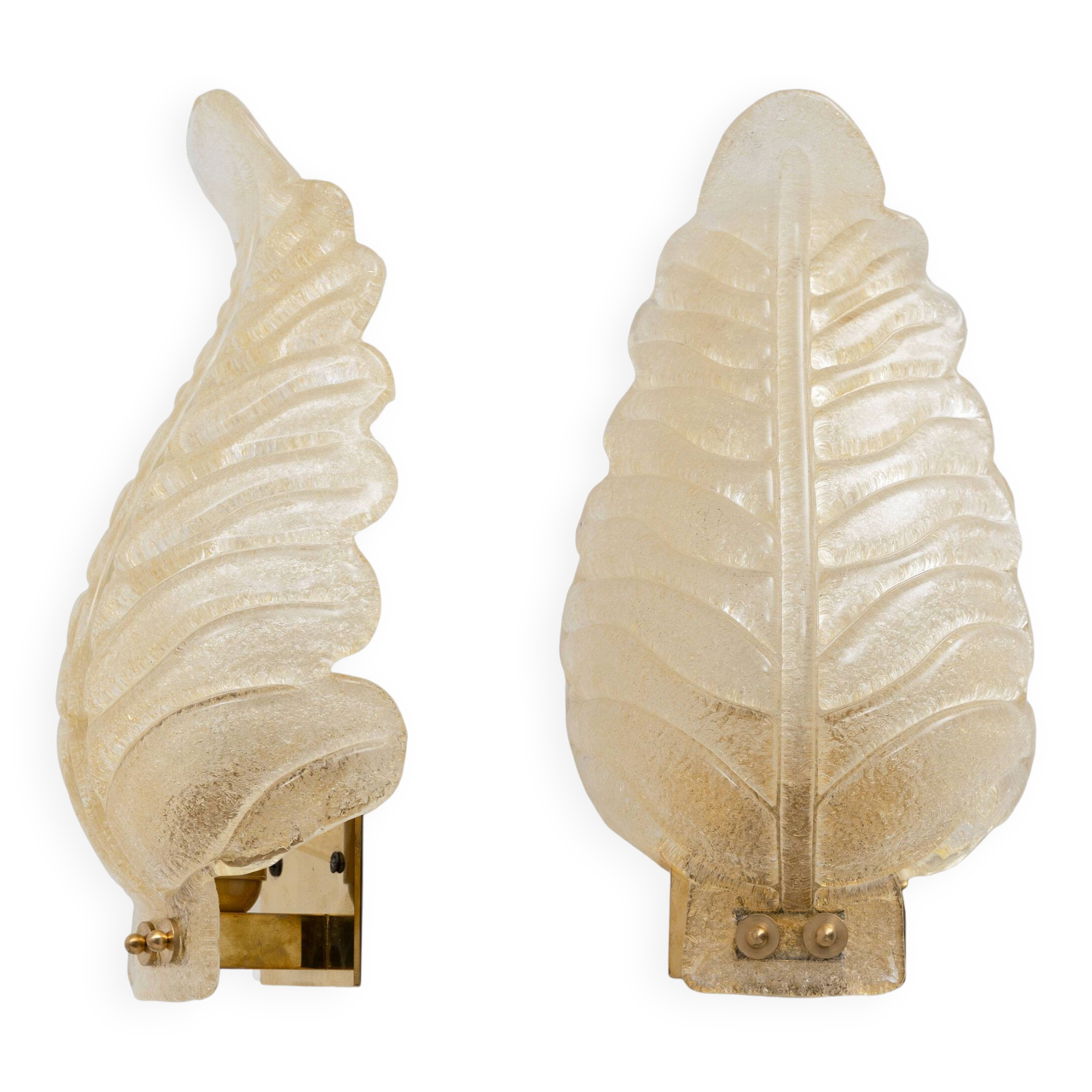 Pair of Barovier Style Mid-Century Modern Murano Glass Gold Leaf Sconces