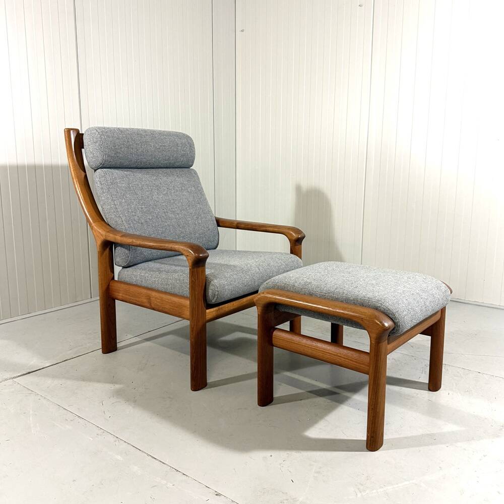 EMC Furniture teak highback easy chair & footstool Denmark 1970’s