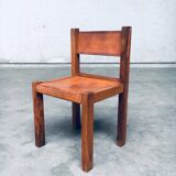 Elm and Cognac Leather Dining Room Chairs Set in the style of Pierre Chapo, Italy, 1960s, Set of 4