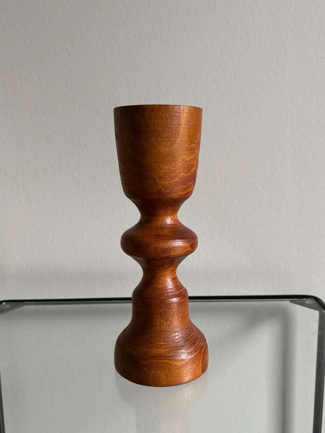 Turned wooden candle holder