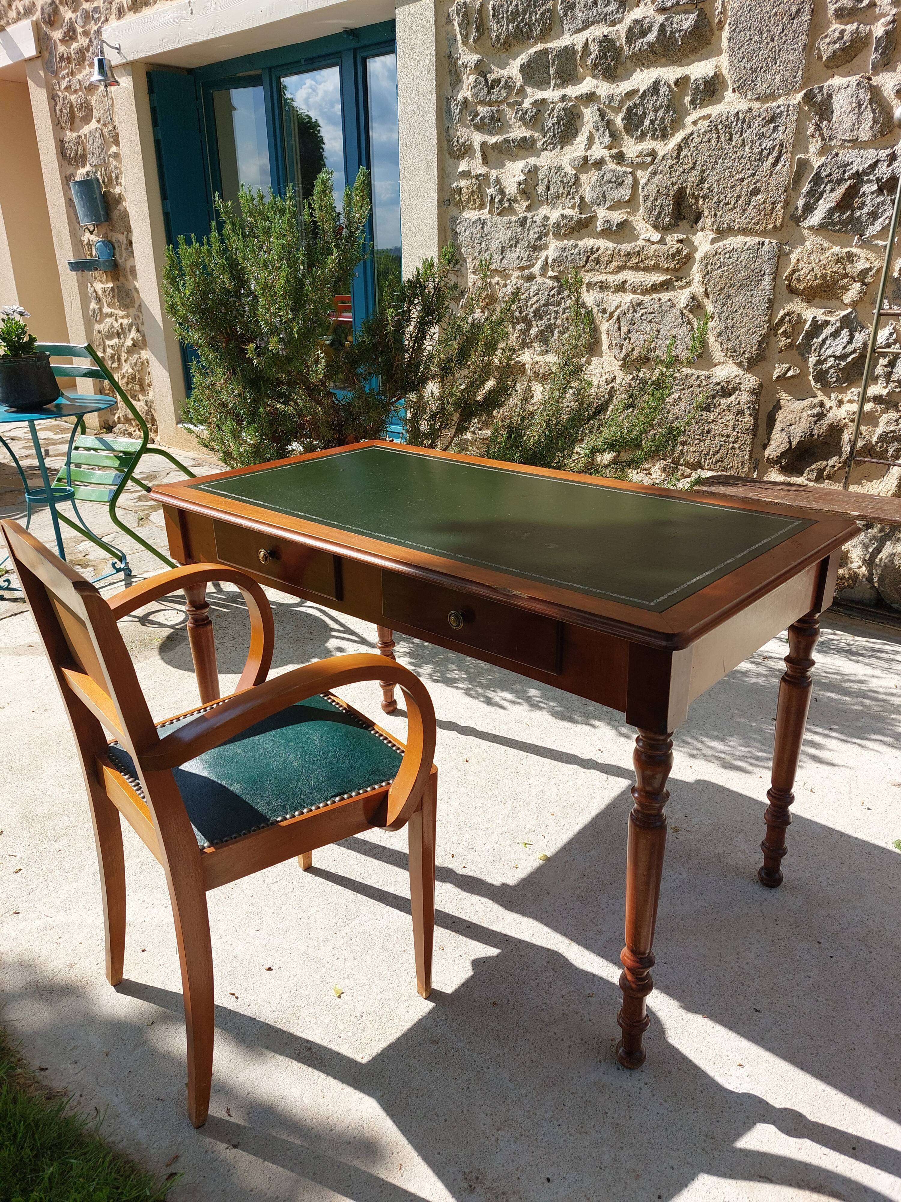 Desk green leather top