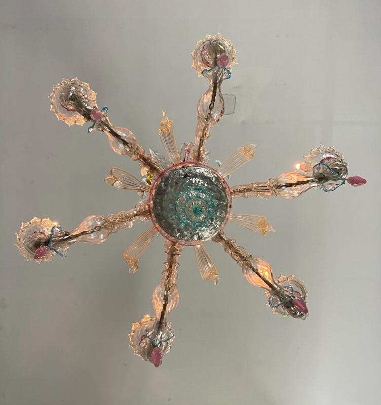 Rezzonico Lustre In Murano Colored Glass, 6 Arms of Light