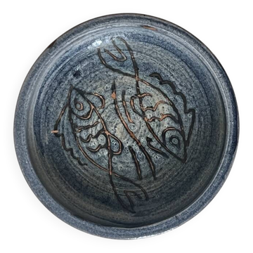 Ceramic trinket dish / enamelled bowl with stylised fish decoration, around 1950.