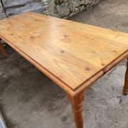 Large farmhouse dining room table 250cm in solid pine turned legs 1990