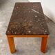1970s modernist fossil marble coffee table with wooden base