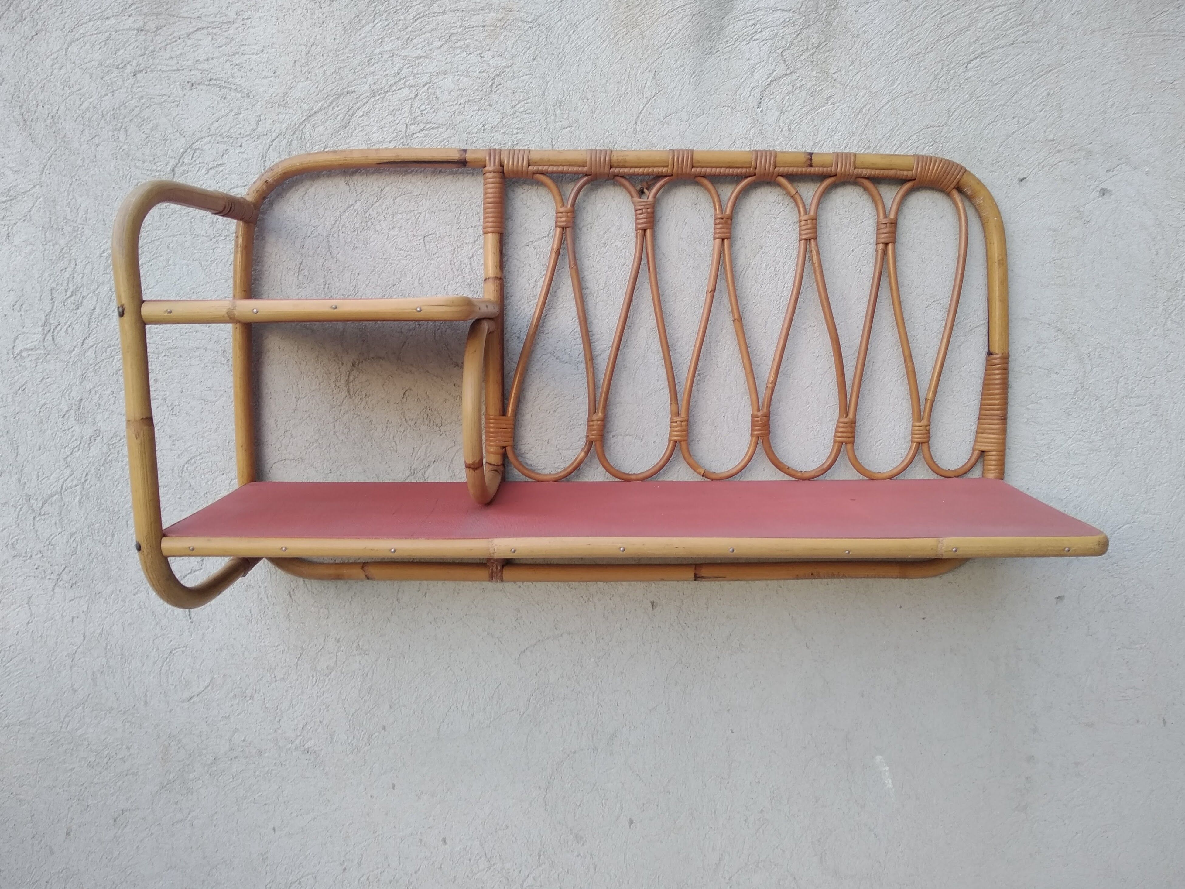 Vintage rattan wall shelf 60s