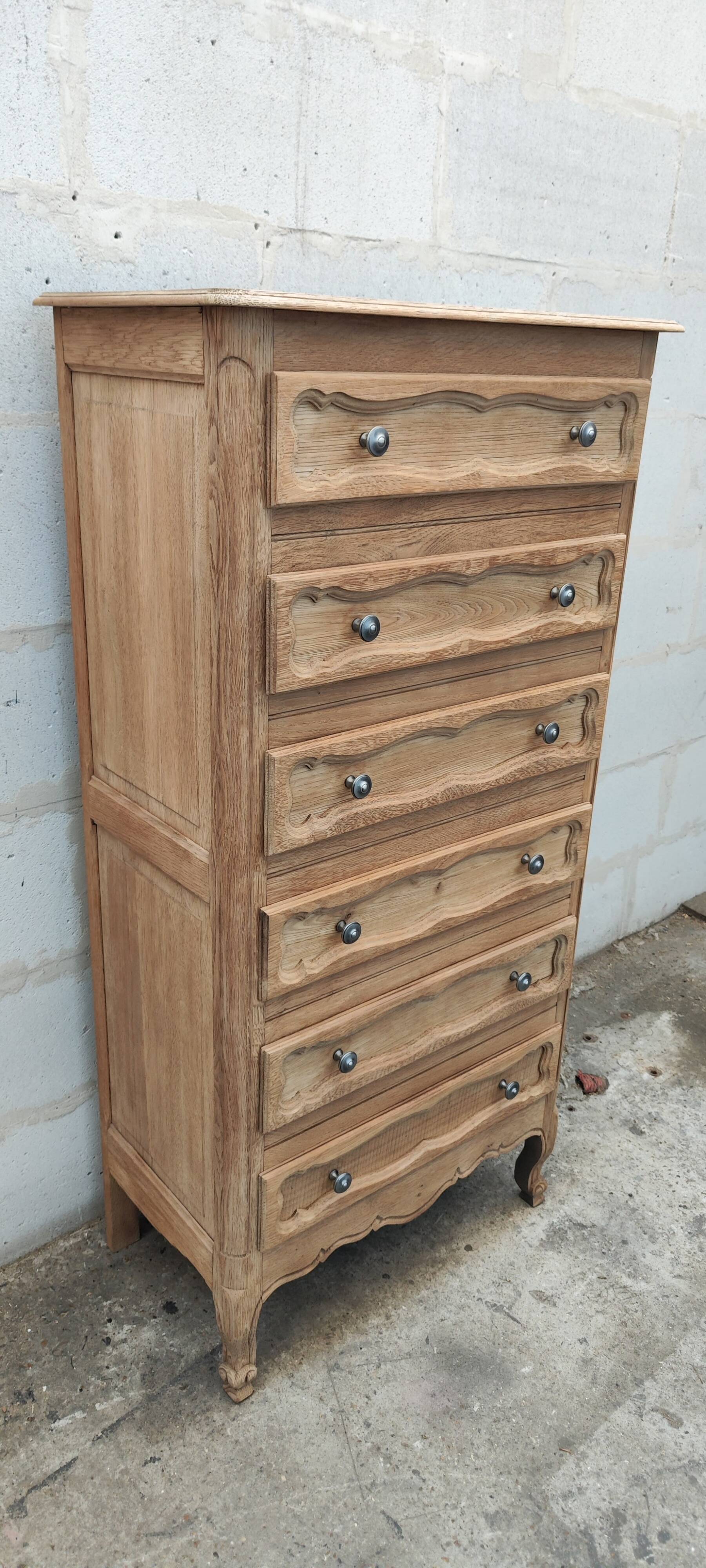 Louis XV style raw oak chest of drawers