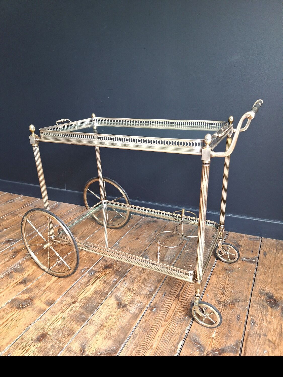 Antique trolley, vintage serving cart, drinks bar furniture.