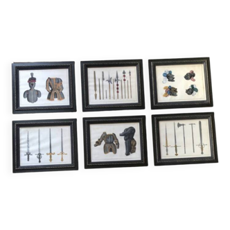 Lot of 6 framed engravings on a medieval theme
