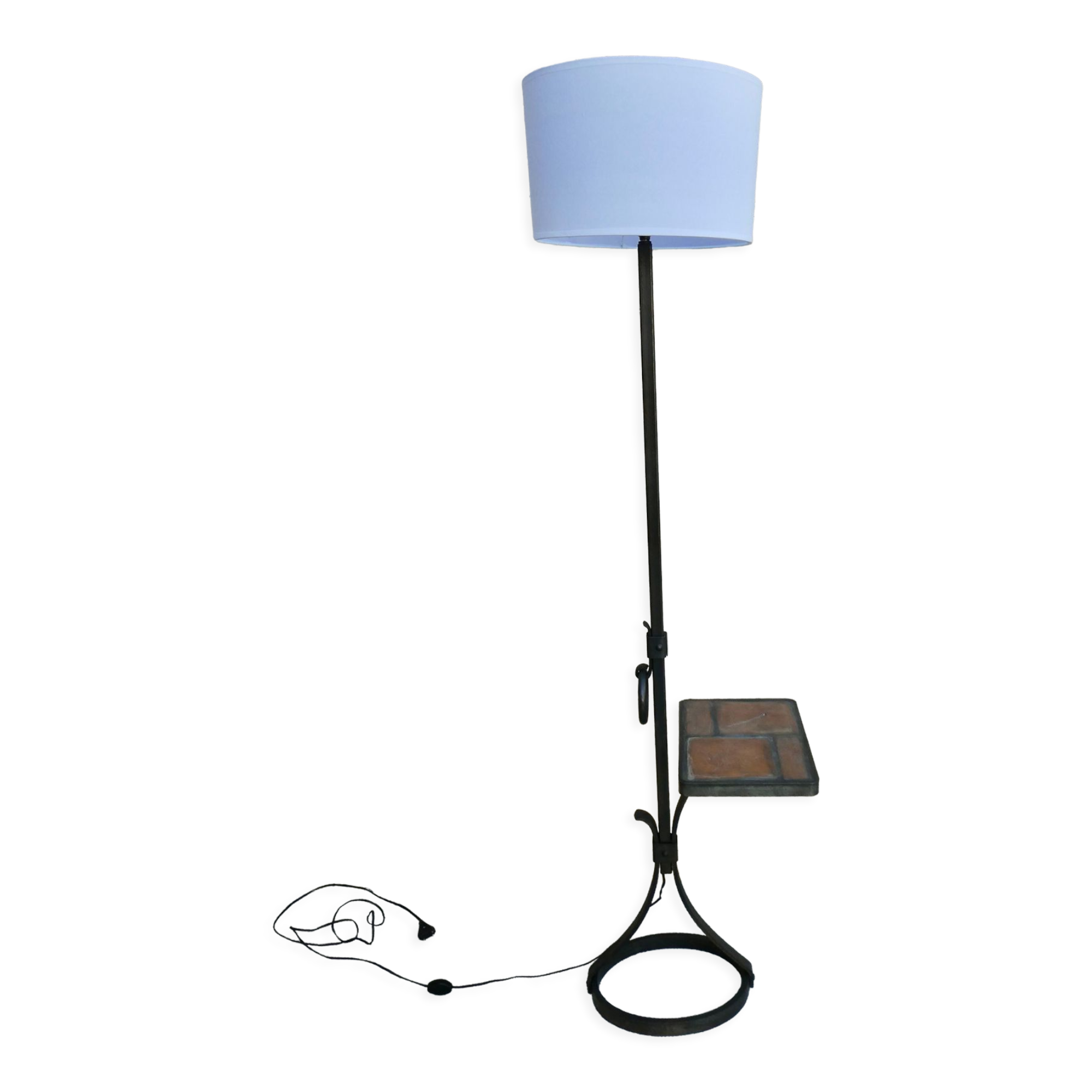 Wrought iron floor lamp with ceramic shelf herbarium decoration