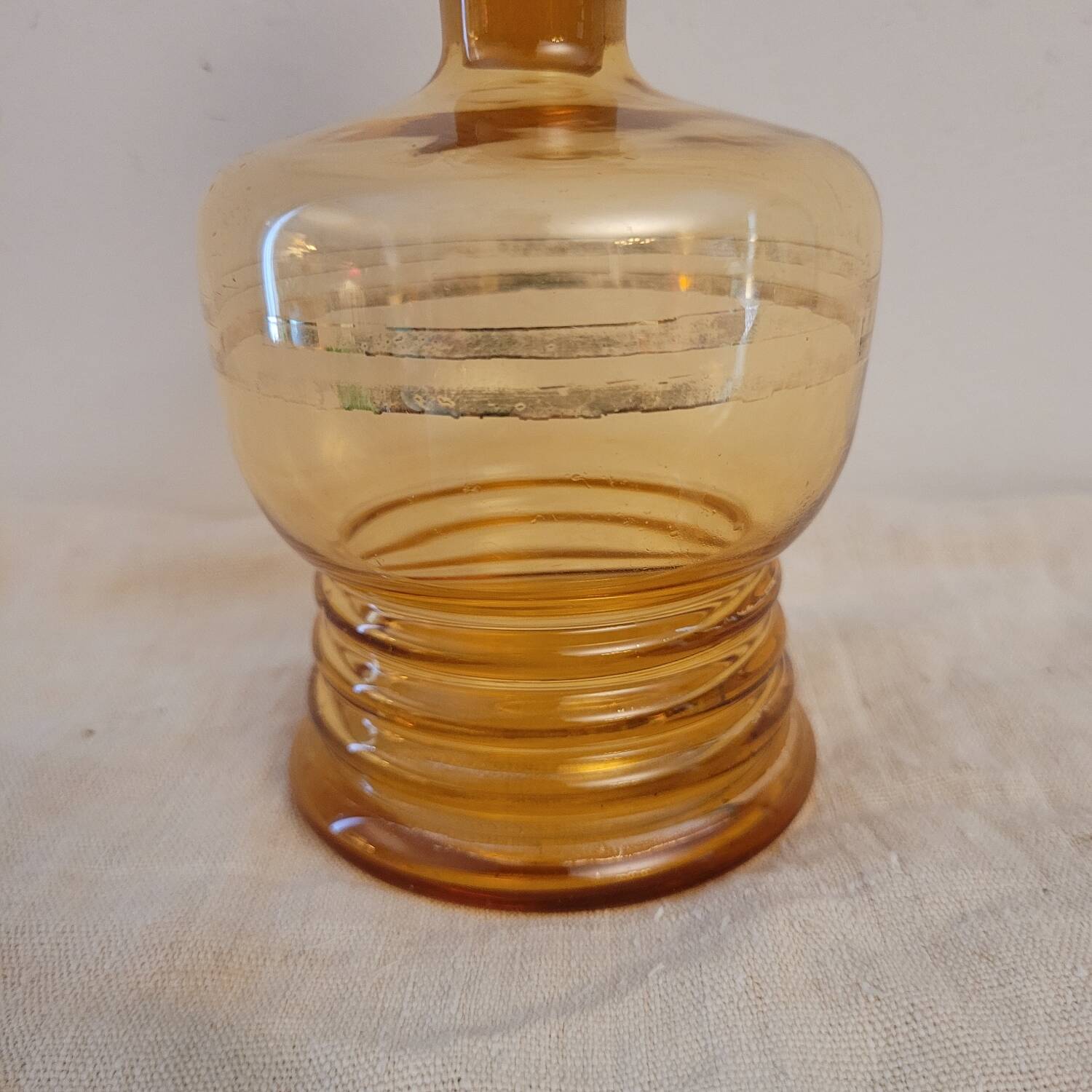 Vintage amber glass carafe with gold trim – 1950s