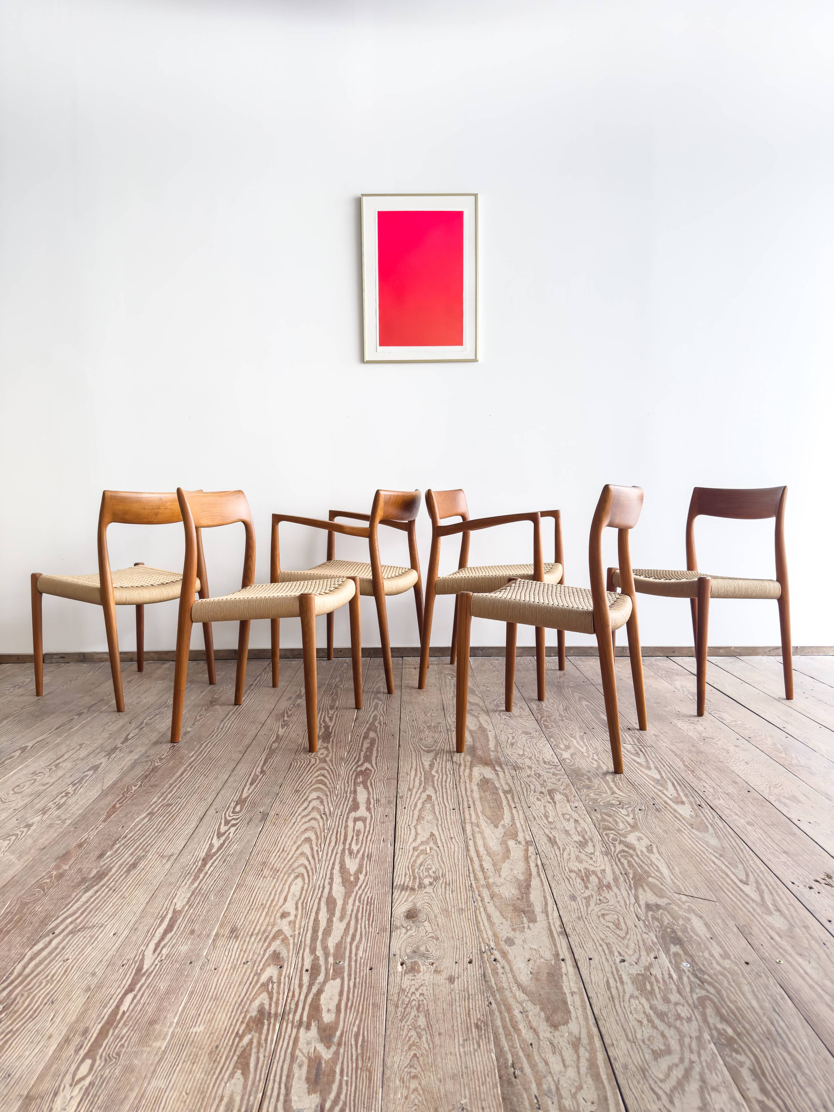 Chaises danoises en teck Mid-Century par Niels O. Møller # 77 & 57 Set de 6