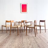Chaises danoises en teck Mid-Century par Niels O. Møller # 77 & 57 Set de 6