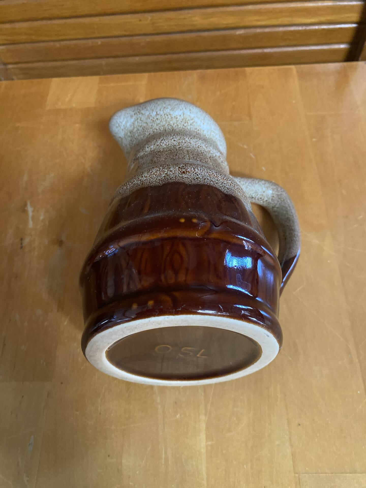 Vintage flamed ceramic barrel-shaped pitcher by revol, 0.5l