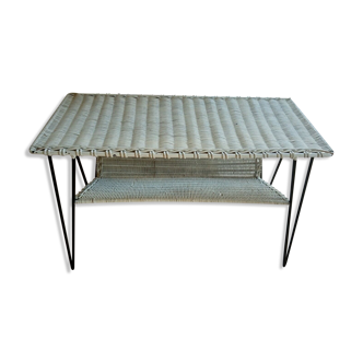 Table basse rotin peint métal 37 X 76 hauteur 49 cm